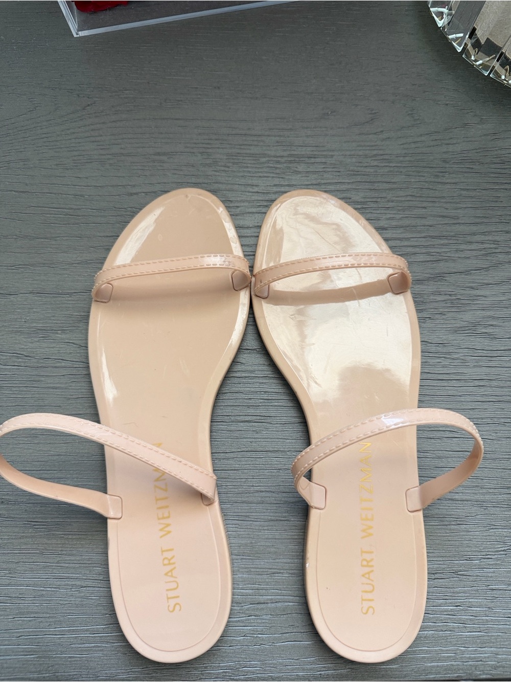 Stuart Weitzman Light Nude Patent Slide Sandals